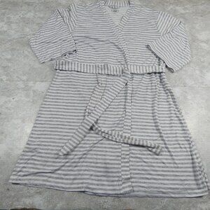 Laura Ashley Robe Grey White Stripe Knit Knee Lightweight